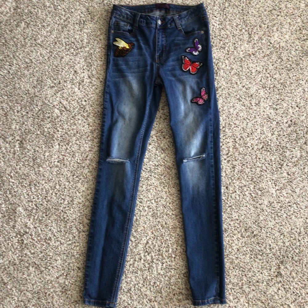 Hale Bob Blue Jeans Skinny Stretch Butterflies  27
